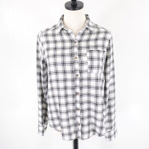 Hollister Boyfriend Fit XS White Black Plaid Flannel Button Front Shirt‎ Top